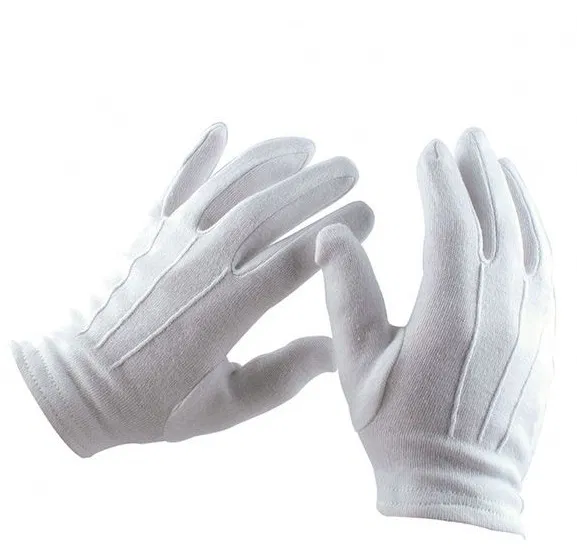 Gant 100 % coton blanc, trois piqures sur le dessus (plusieurs tailles) (L)