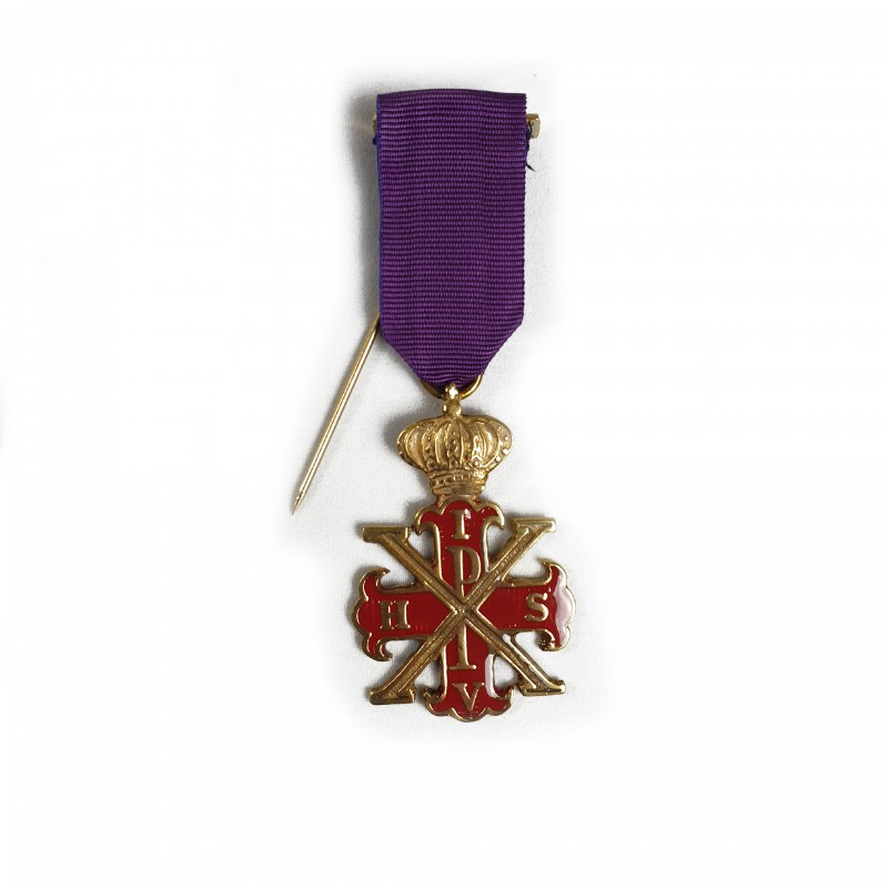 CRC BIJOU DE POITRINE PSOUV CRC, ÉMAILLÉ POURPRE CLOISONNÉ, COURONNE ET CHRISME MÉTAL DORÉ