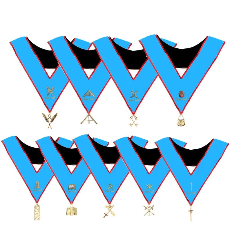 REAA Set de 9 sautoirs d'officiers de Loge